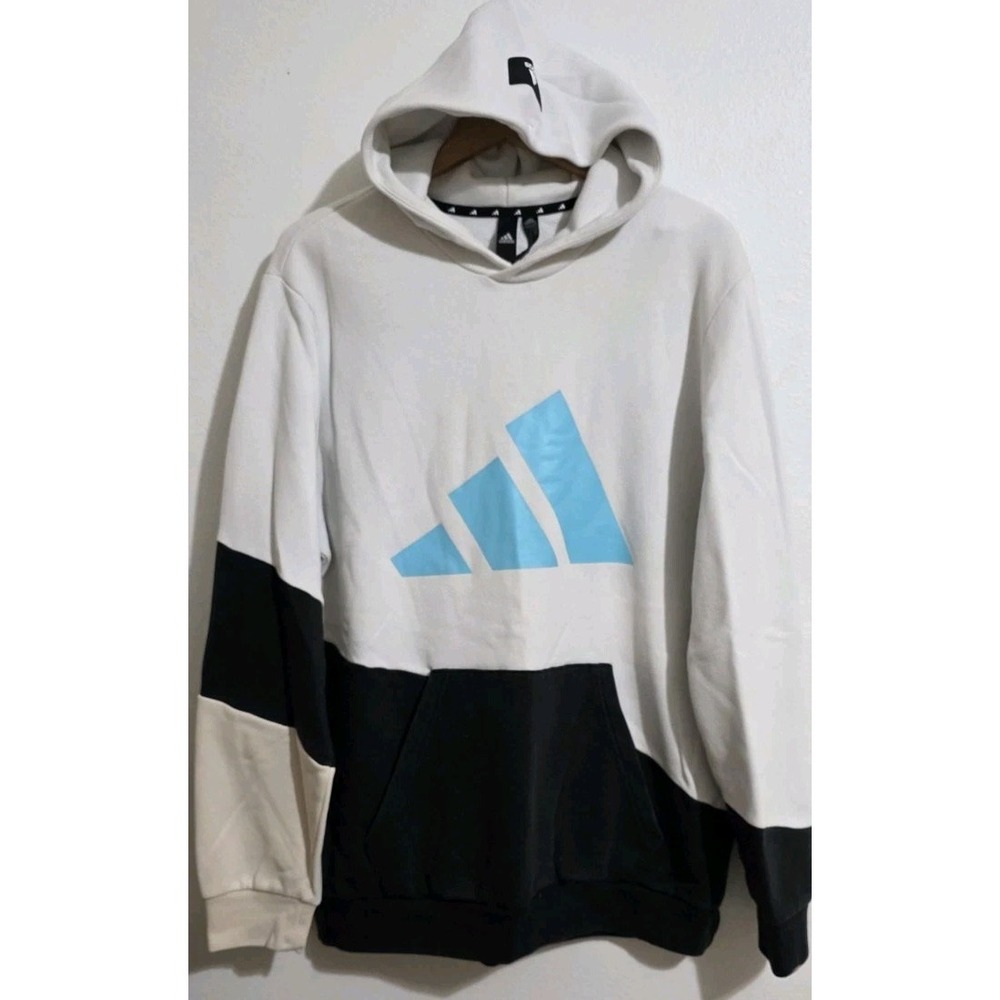 Adidas Color Block Hoodie Pullover Mens Sz XL White Black Teal Long Sleeve Y2K